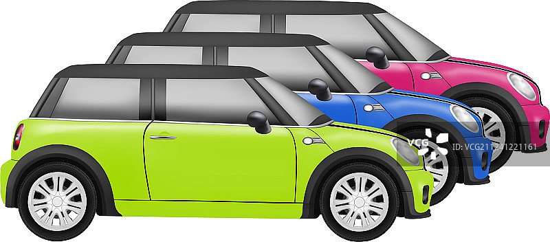 白色背景上的迷你汽车逼真模型图片素材