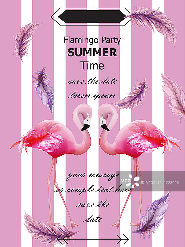 火烈鸟派对夏季热带异域风情卡片图片素材