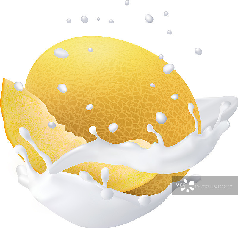 牛奶飞溅中的黄色蜜瓜图片素材