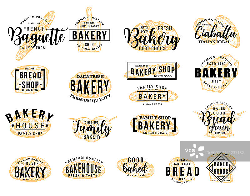 面包手绘刻字图标与面包素描图片素材