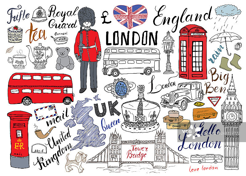 伦敦城市涂鸦元素手绘图片素材