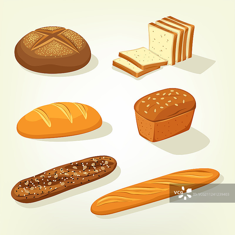 长棍面包和面包砖或黄油面包图片素材