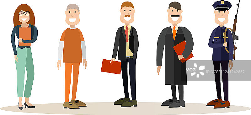 扁平风格的法院人物图标合集图片素材