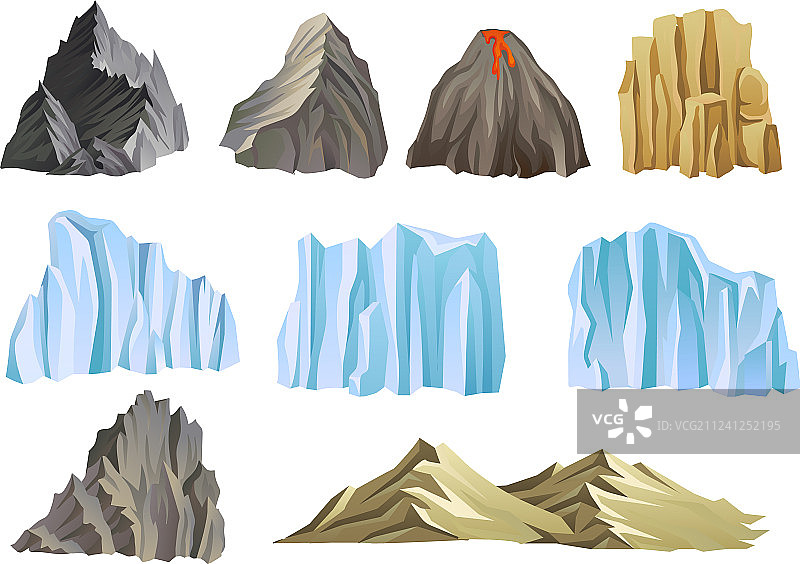 扁平风山脉火山图案图片素材