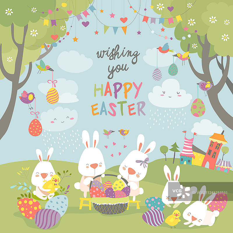 复活节兔子和复活节彩蛋图片素材