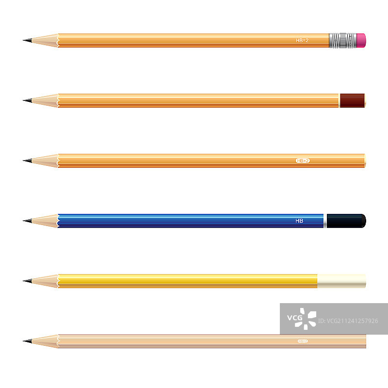 白色背景上的木制削尖铅笔套装图片素材