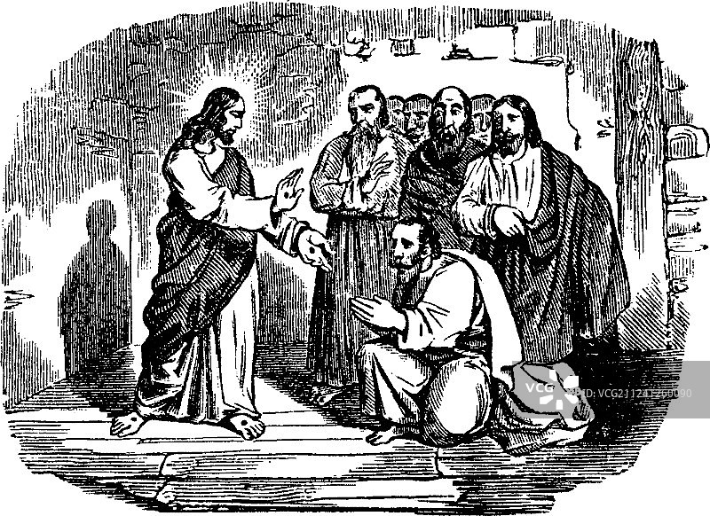耶稣向门徒展示伤口复古画图片素材