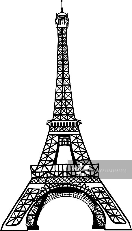 黑色埃菲尔铁塔手绘素描图片素材