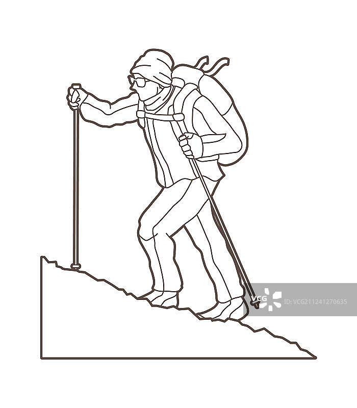 在山间徒步的男人轮廓图片素材