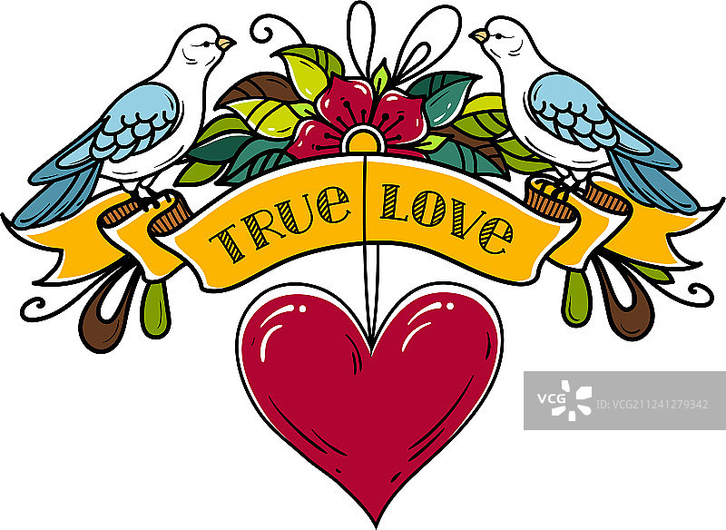 丝带鸽子花红色心形图片素材