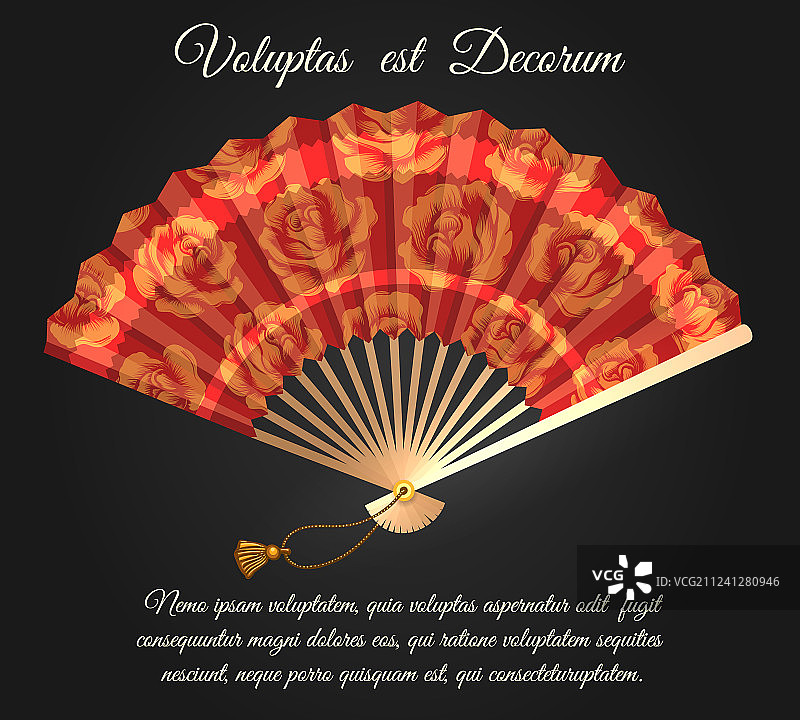 玫瑰花中国折扇海报图片素材