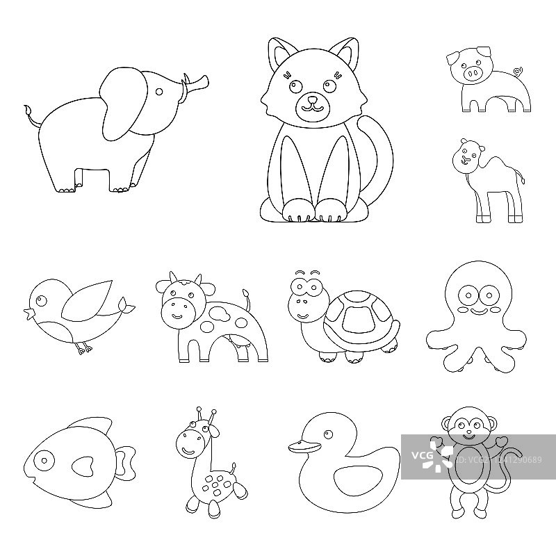 一套不真实的轮廓动物图标图片素材