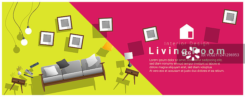 带有客厅家具的室内banner促销图片素材