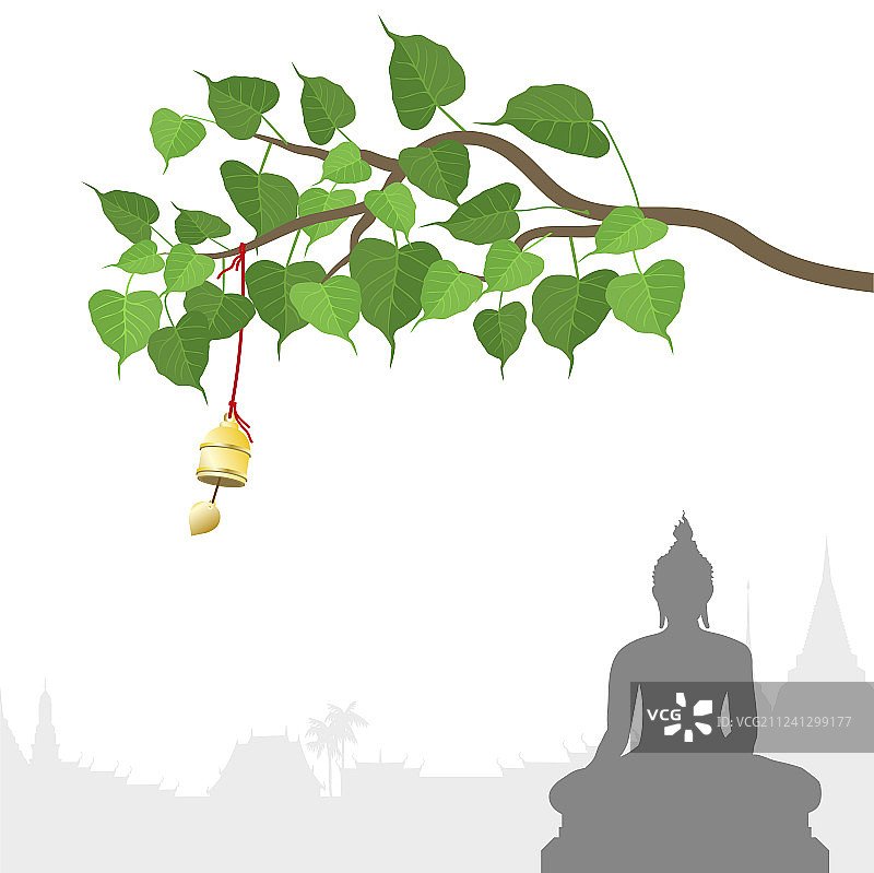 佛像和菩提树与金色铃铛图片素材