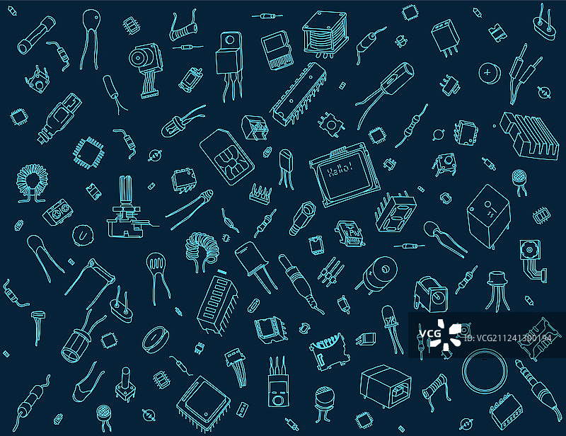 蓝色背景上的电子元件图案图片素材