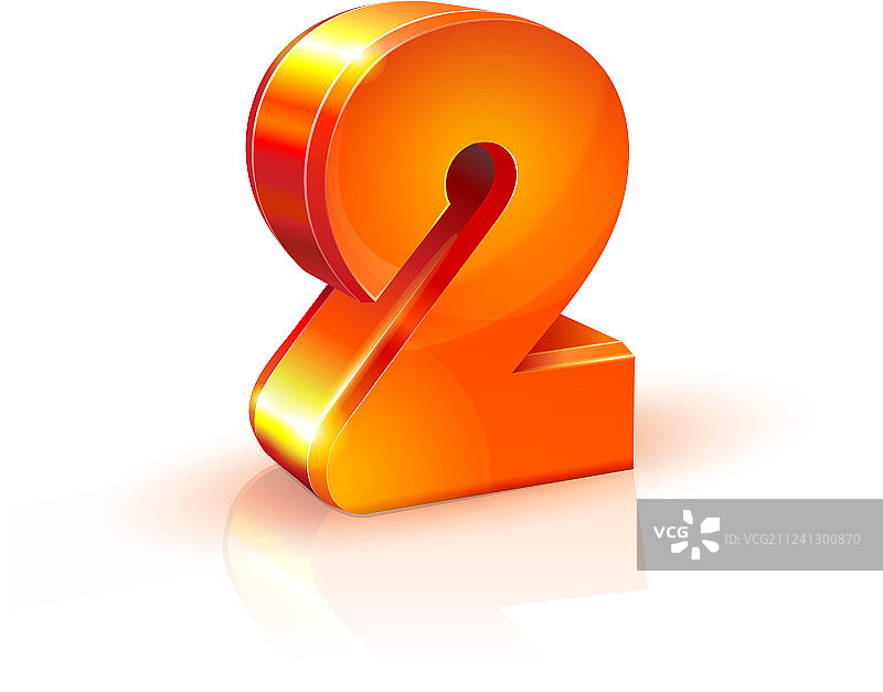 白色背景上的光泽橙红色3D数字2图片素材