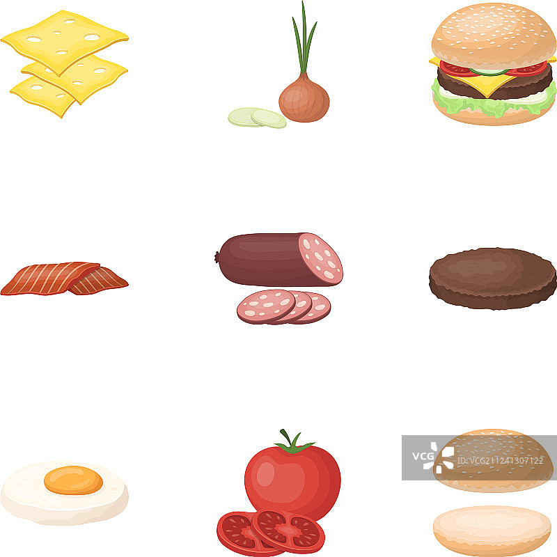 一组汉堡和食材的图片图片素材