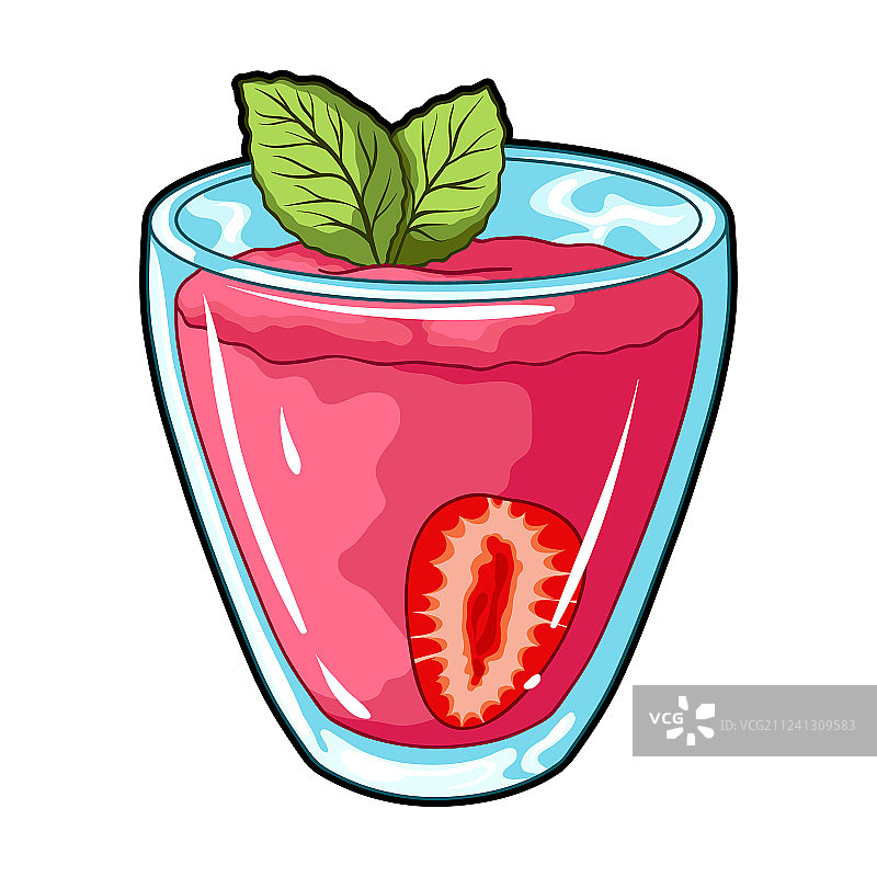 透明杯子里的草莓汁和薄荷图片素材