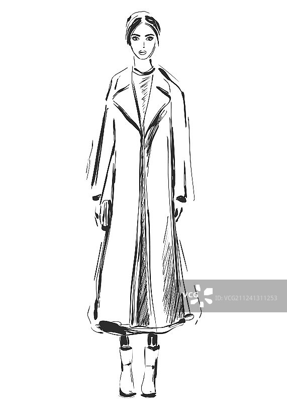 时尚模特素描外套图片素材