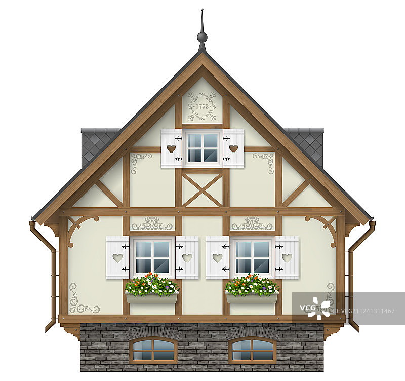 经典半木结构房屋图片素材