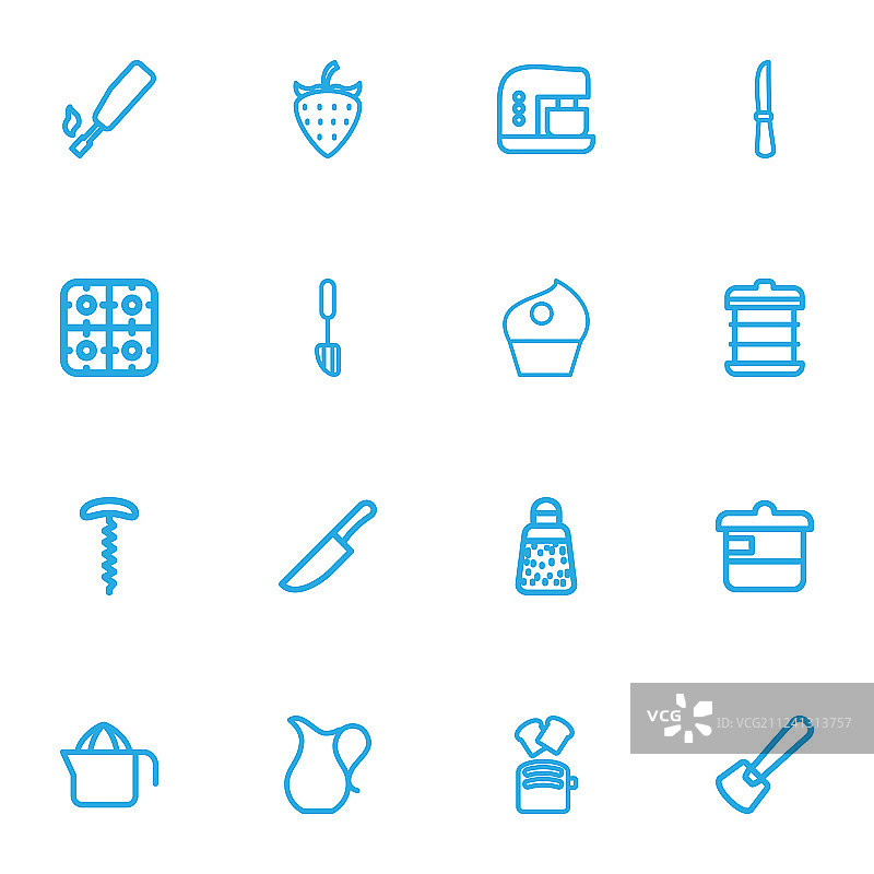 16个可编辑的烹饪轮廓图标图片素材