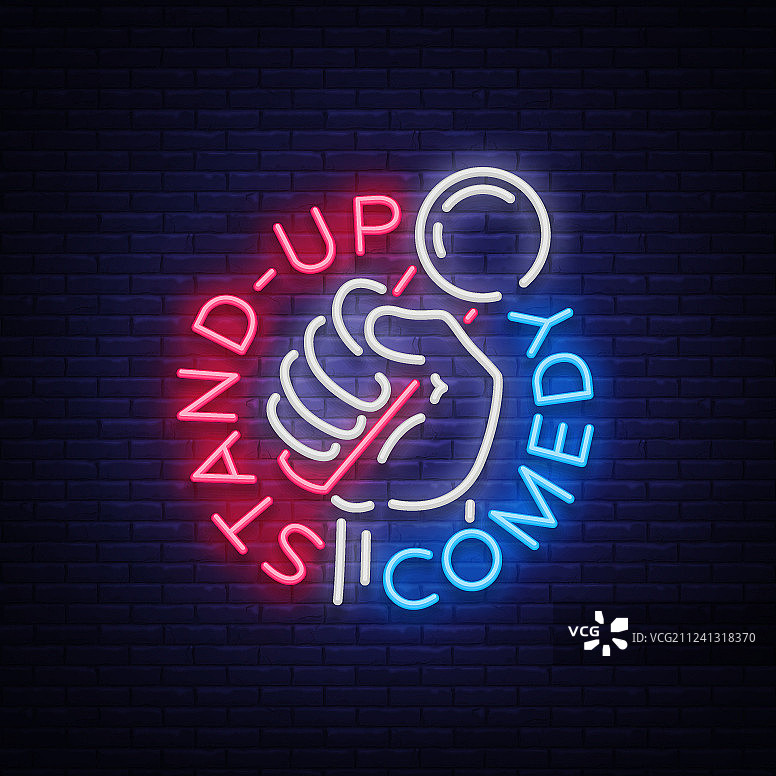 喜剧表演脱口秀邀请函霓虹灯标志图片素材