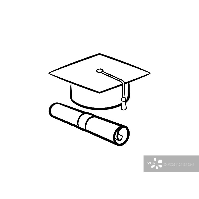 毕业帽和证书手绘图标图片素材