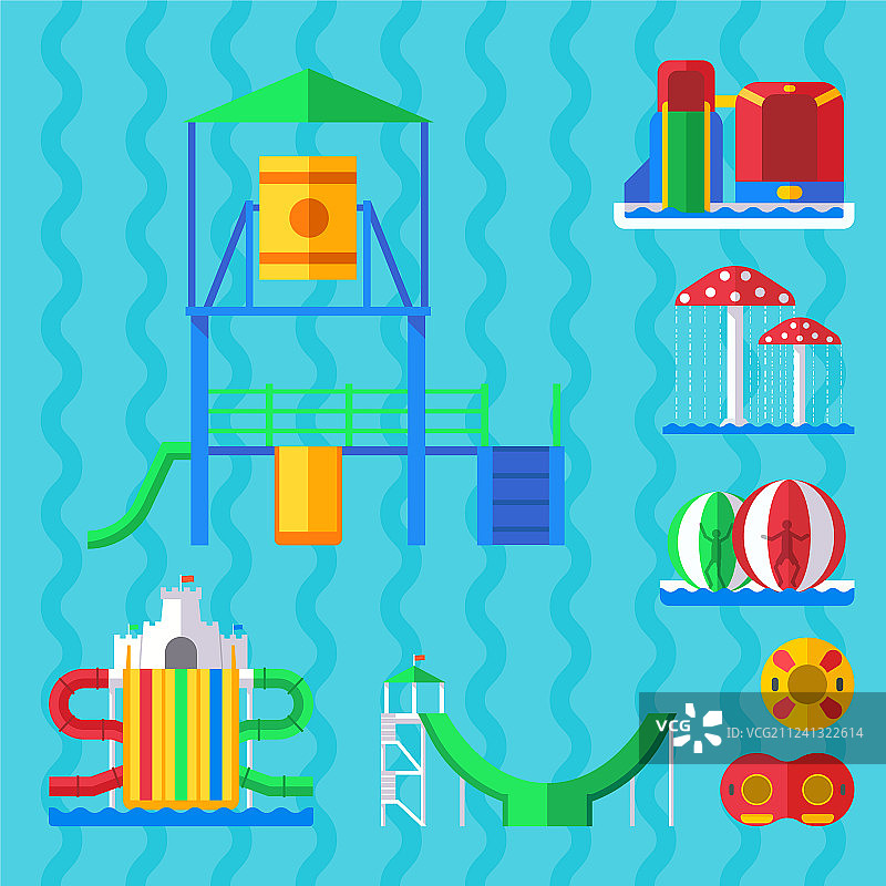 带滑梯和水花的嬉水乐园图片素材