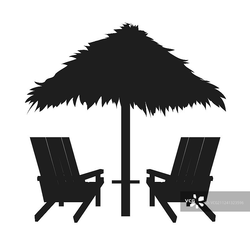 带草伞的躺椅抽象轮廓图片素材