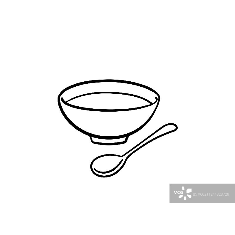 手绘汤碗和勺子图标图片素材