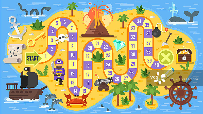 扁平风格儿童海盗棋盘游戏图片素材