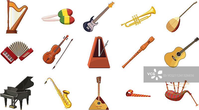 卡通风格乐器图标合集图片素材