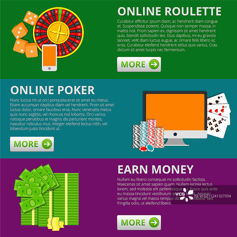 3个互联网博彩扁平banner：扑克图片素材