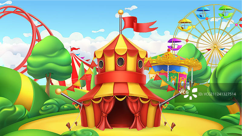 马戏团帐篷游乐园3D景观图片素材