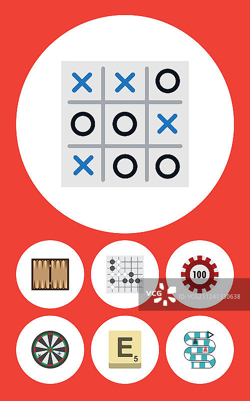 扁平风格游戏图标：箭头、骰子、五子棋等图片素材