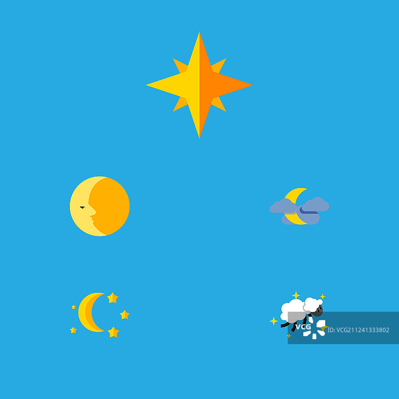 扁平风格就寝月亮星号夜晚集合图片素材