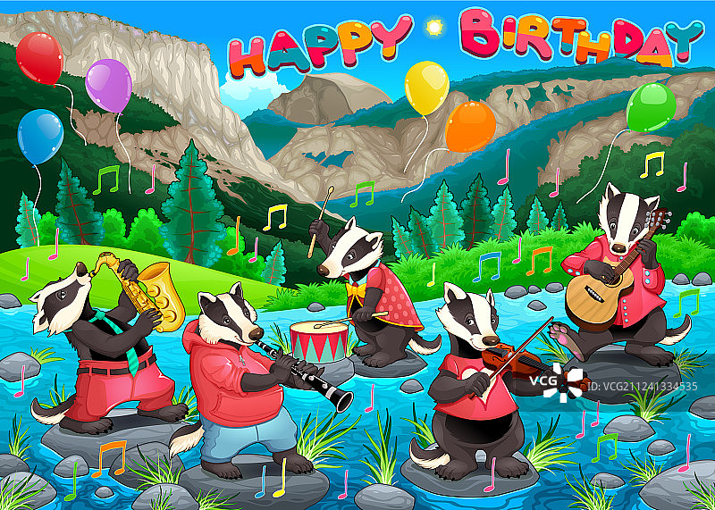 有趣的獾生日快乐卡片图片素材