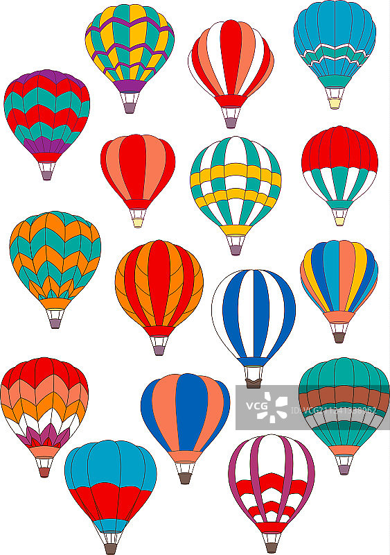 孤立的热气球图标集图片素材