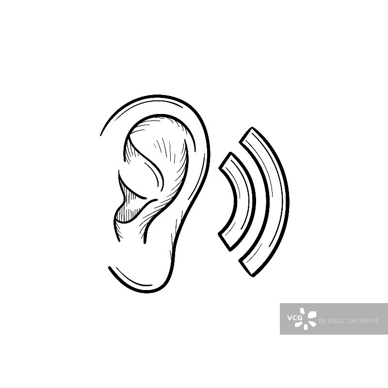 手绘人耳与声波轮廓图片素材