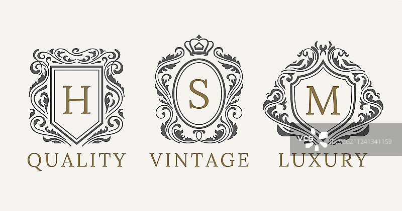 复古皇家盾牌标志套装图片素材