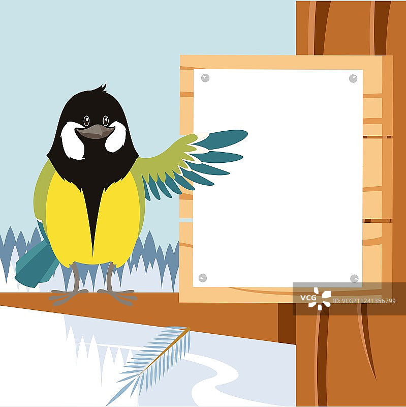 树上快乐的山雀冬季扁平背景图片素材