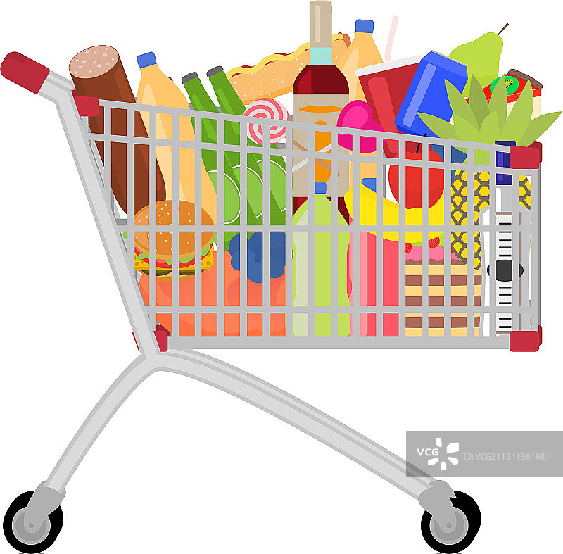 装满食物饮料的购物车图片素材