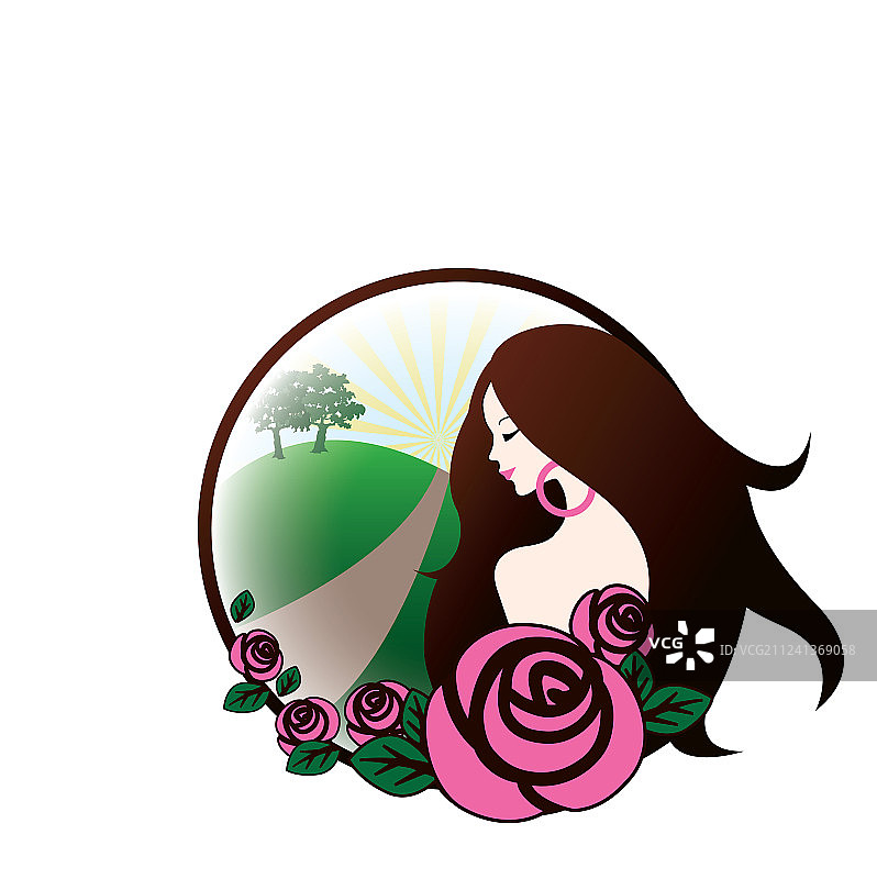 手持粉色玫瑰的女孩图片素材