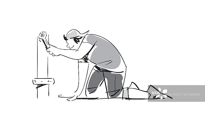 带有活动扳手图标的年轻男人图片素材