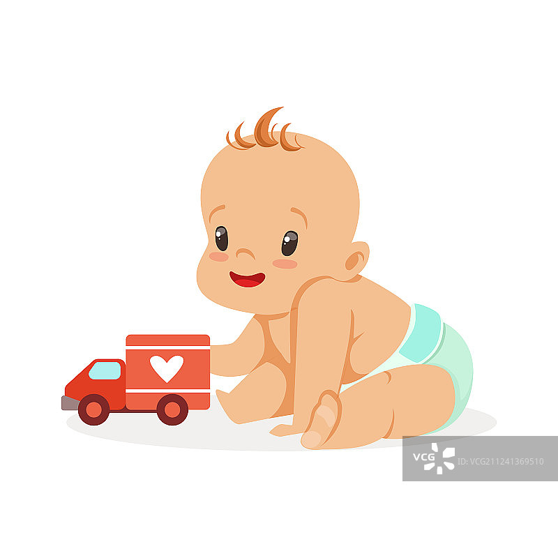 快乐的宝宝坐着玩玩具车图片素材