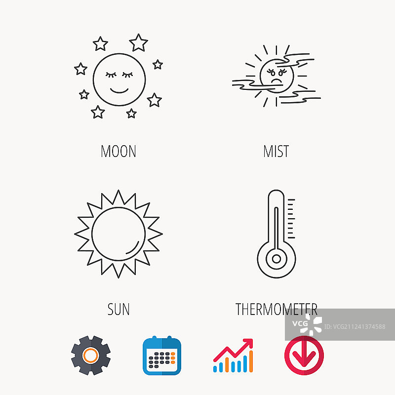 太阳、雾气和月亮夜晚温度计图标图片素材