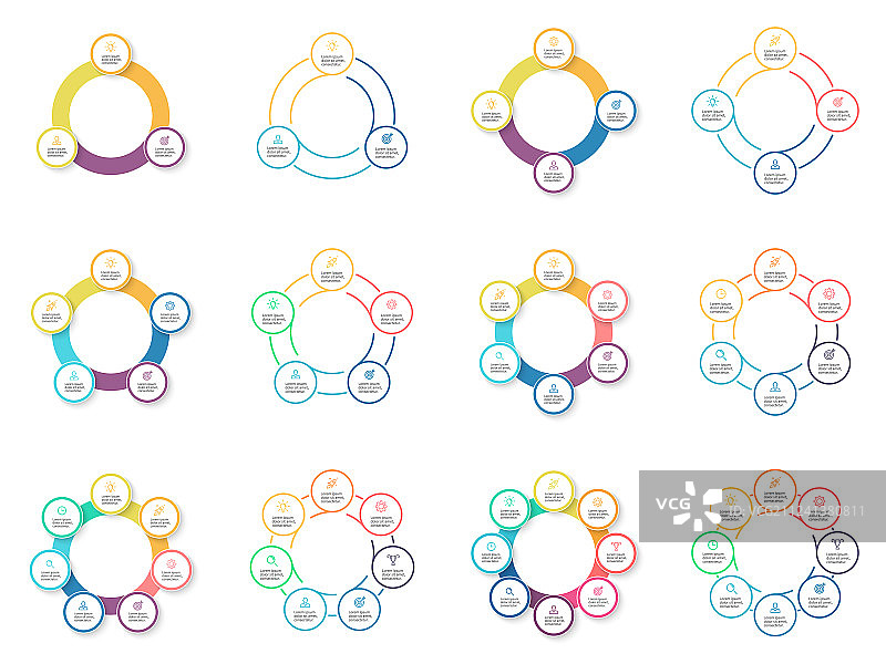 含3-8步骤的商业信息图饼图图片素材