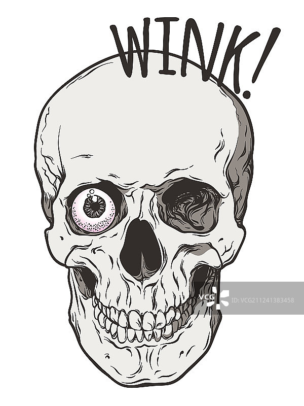 单眼眨眼人类头骨漫画艺术风格图片素材