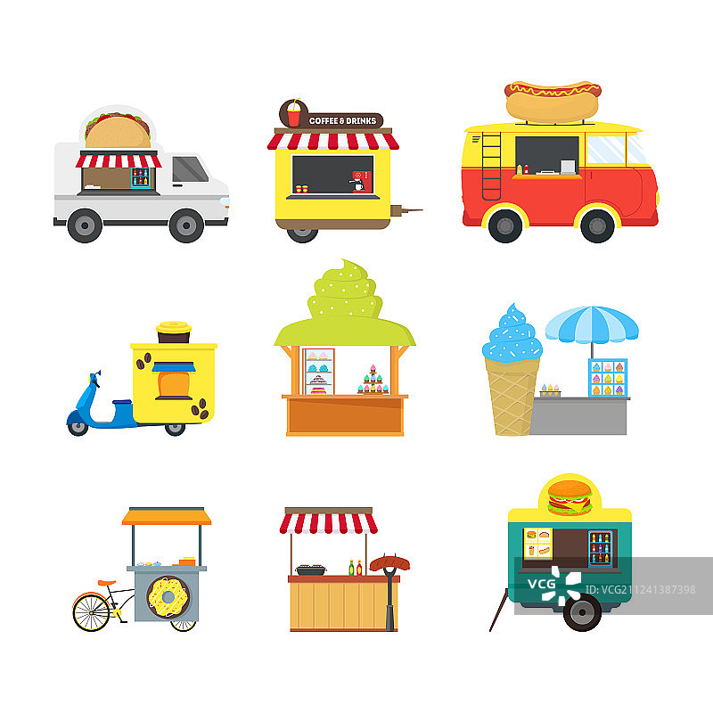 卡通街头食品卡车摊位图片素材