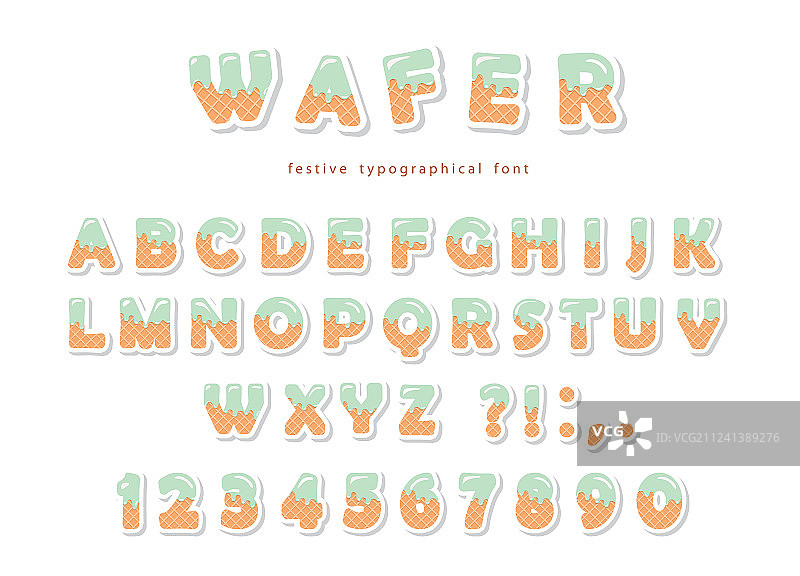 华夫饼字体可爱甜美字母数字图片素材